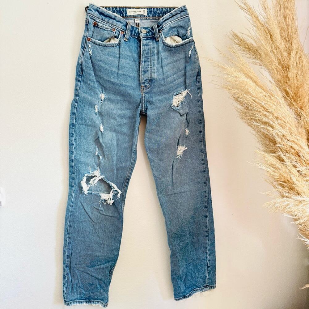 ABERCROMBIE FITCH Curve Love Dad Jean High Rise Blue Straight Denim Jeans 24